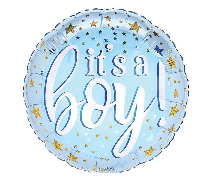 976 17" IT'S A BOY BLUE AND GOLD STARS Balloon