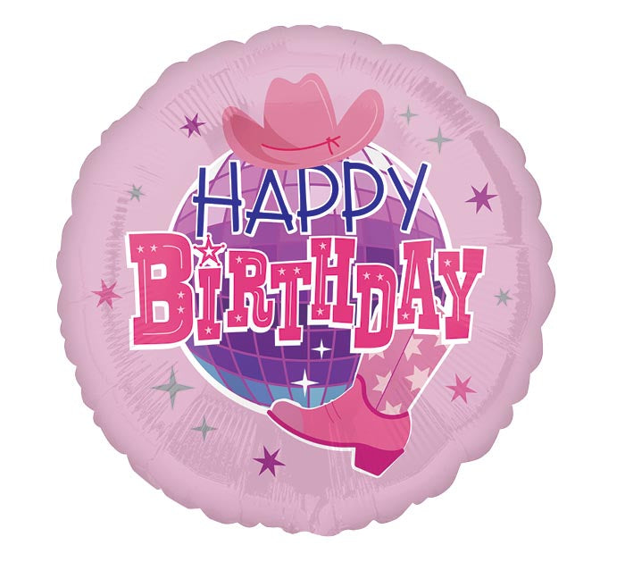 364 17" Disco Cowgirl Happy Birthday Foil Balloon