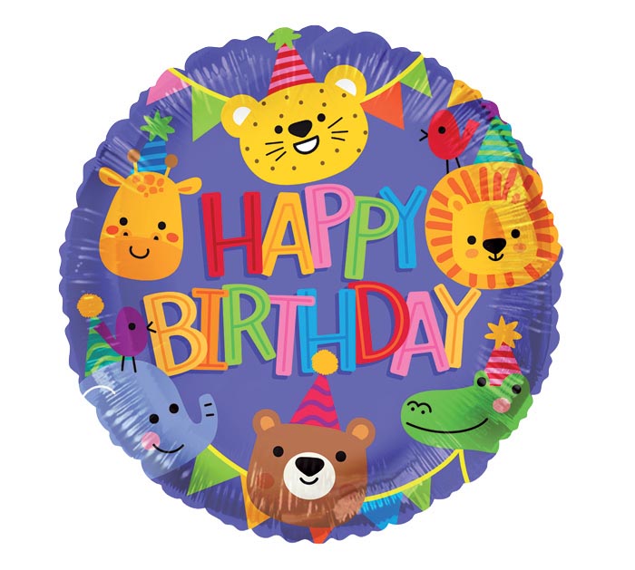 526 17" Happy Birthday Party Animal Round Balloon