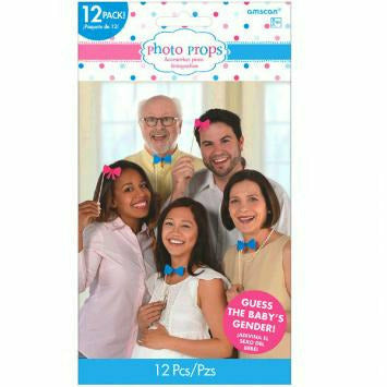 Amscan BABY SHOWER Girl or Boy Gender Reveal Photo Booth Props 12ct