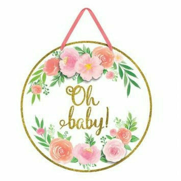 Amscan BABY SHOWER Glitter Floral Oh Baby Sign
