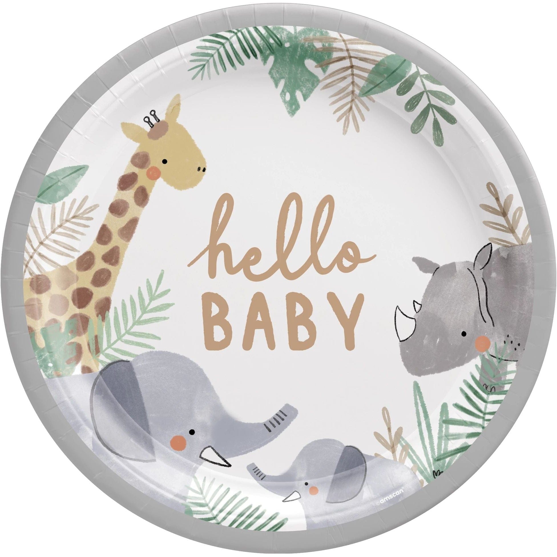 Amscan BABY SHOWER Soft Jungle 10 1/2" Round Plates