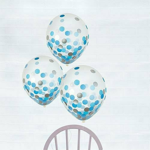 Amscan BALLOONS 963 Blue &amp; Silver Confetti Balloons 6ct