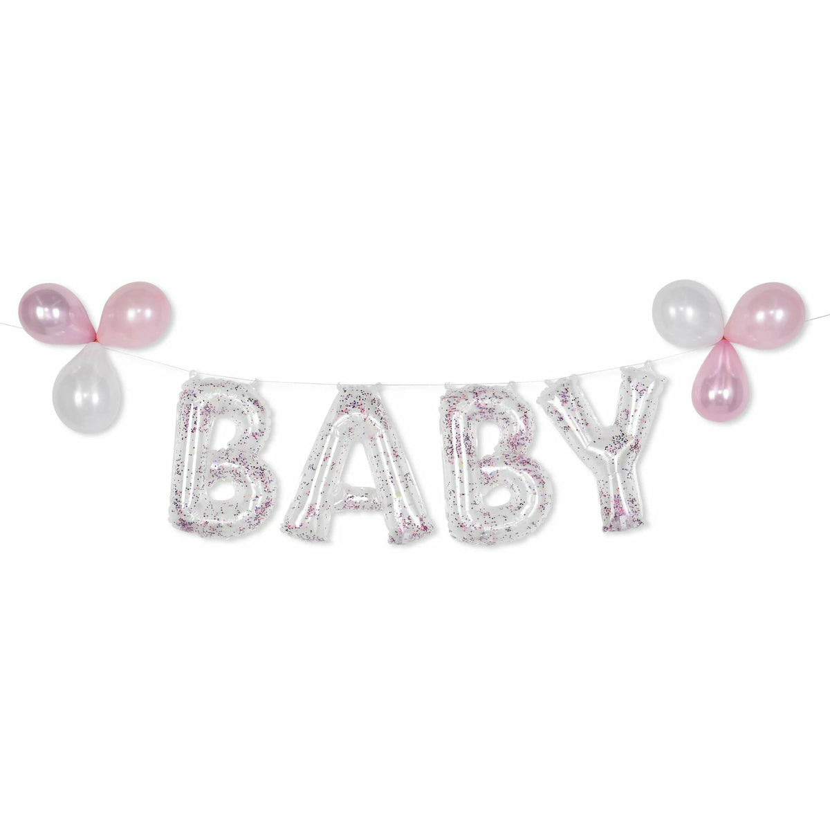 Amscan BALLOONS &quot;Baby&quot; Glitter Confetti Air Filled Balloon Banner Kit - Pink