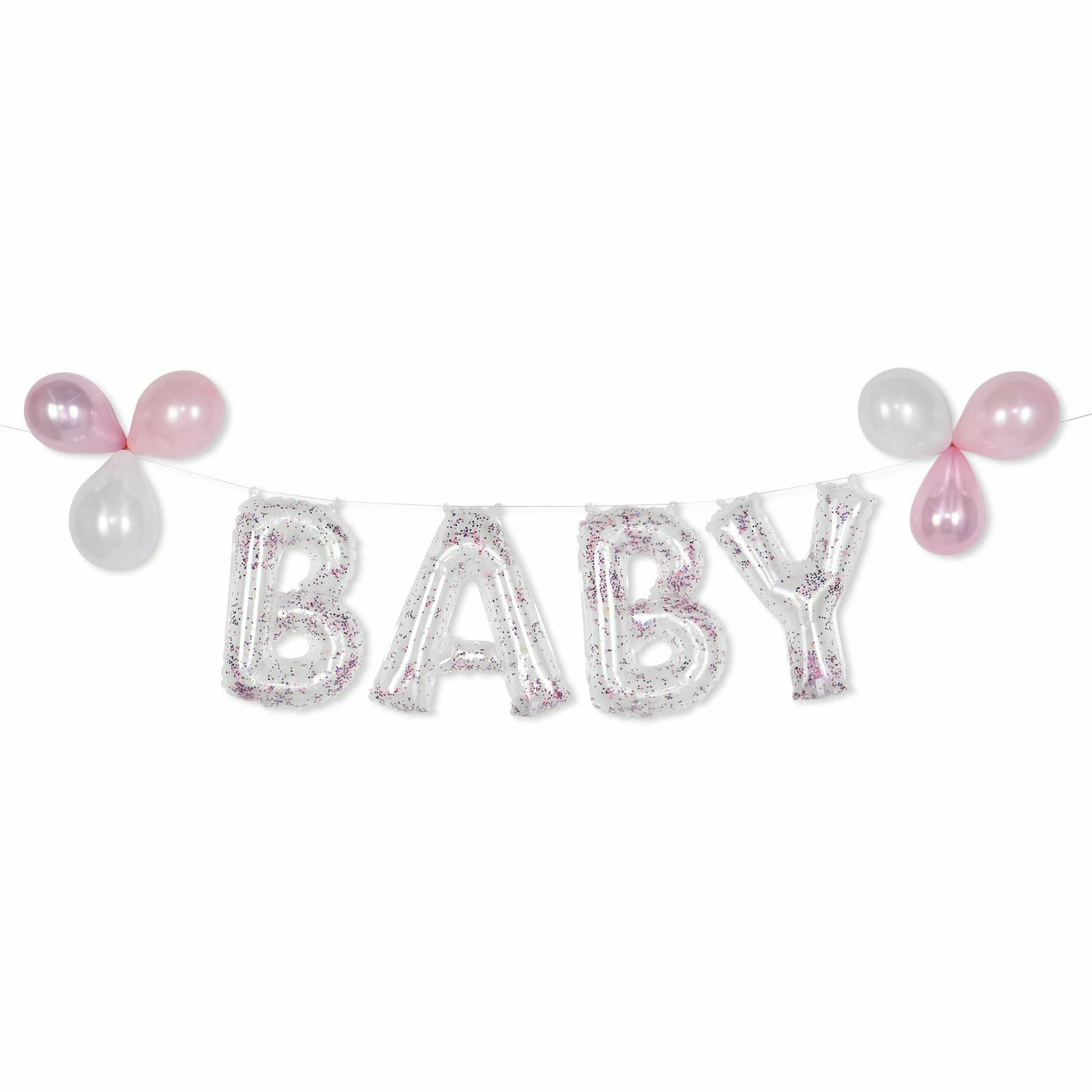Amscan BALLOONS "Baby" Glitter Confetti Air Filled Balloon Banner Kit - Pink