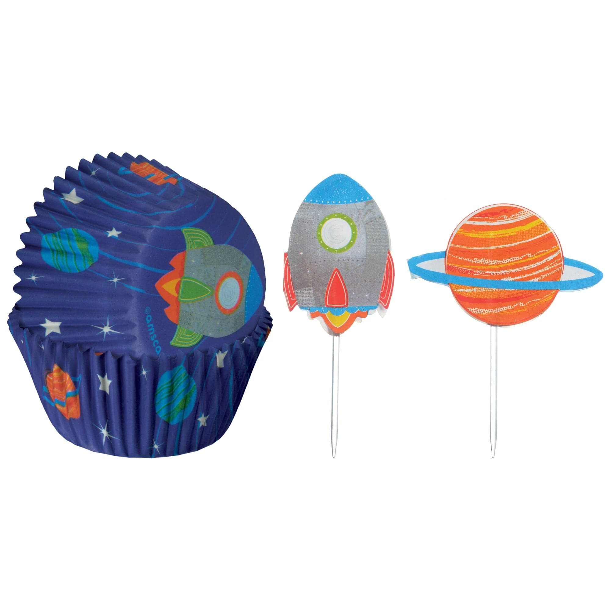 Amscan BALLOONS Blast Off Birthday Cupcake Cases and Picks Pack