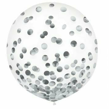 Amscan BALLOONS Latex Balloons w/ Confetti, 24&quot; -Silver Foil