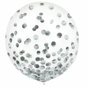 Amscan BALLOONS Latex Balloons w/ Confetti, 24" -Silver Foil