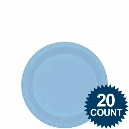 Amscan BASIC 7&quot; Round Plastic Plates, Mid Ct. - Pastel Blue Blue