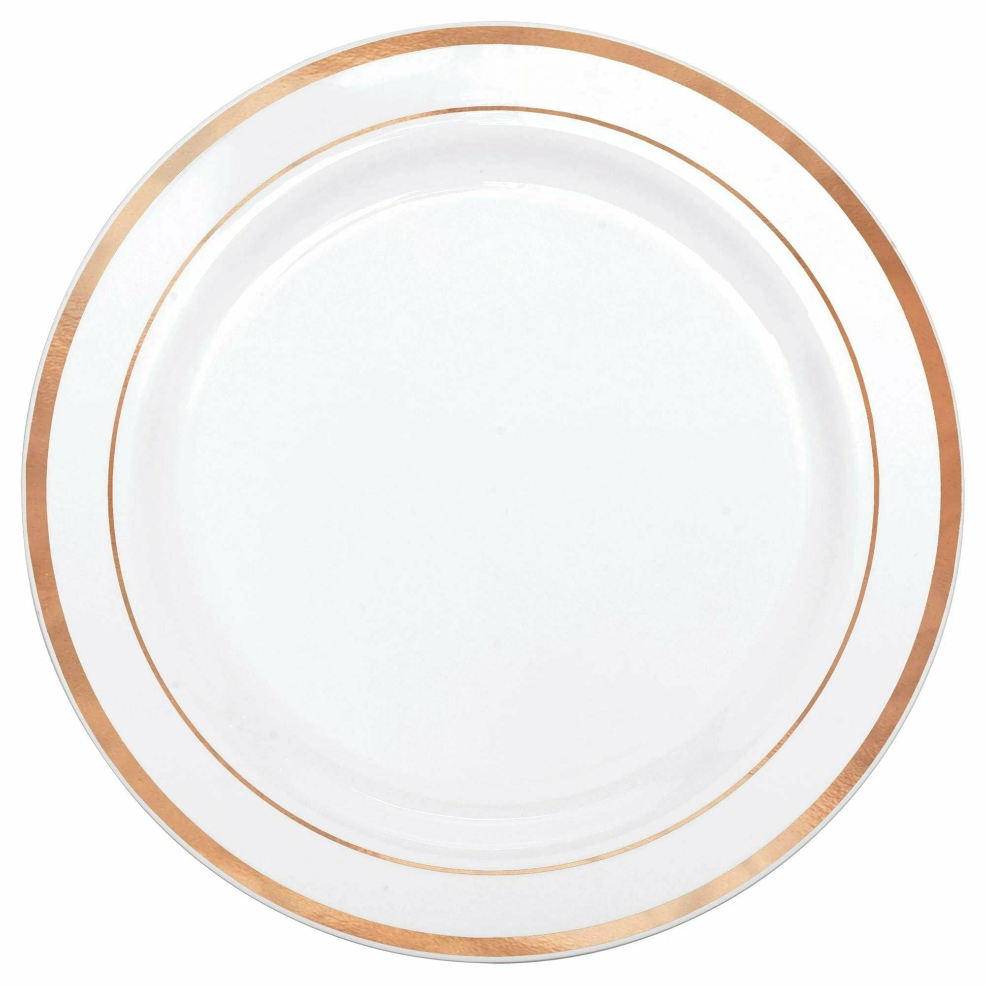 Amscan BASIC Appetizer Plastic Plate, 6 1/4" - White w/ Rose Gold Trim