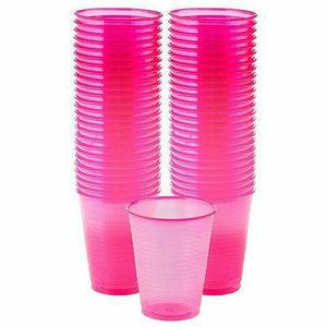 Amscan BASIC Big Party Pack Black Light Neon Pink Plastic Cups 50ct