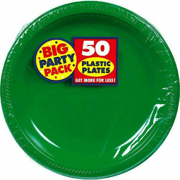 Amscan BASIC Big Party Pack Festive Green Plastic Dessert Plates 50ct