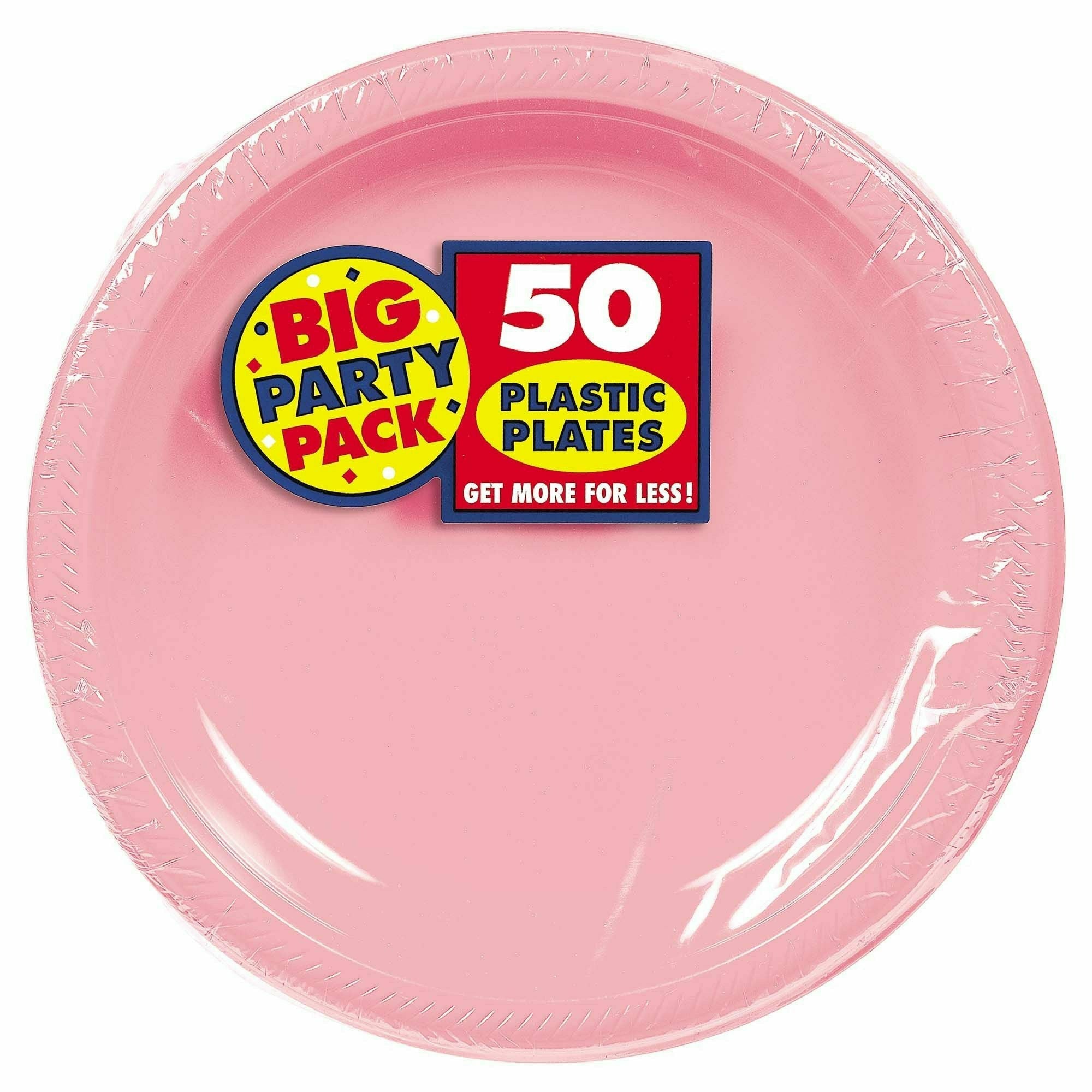 Amscan BASIC Big Party Pack New Pink Plastic Dinner Plates 50ct