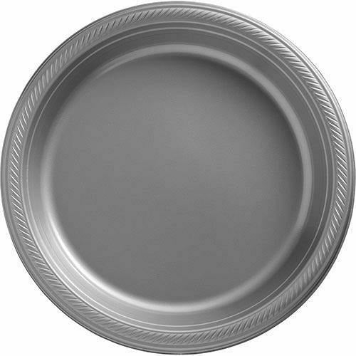 Amscan BASIC Big Party Pack Silver Plastic Dinner Plates 50ct