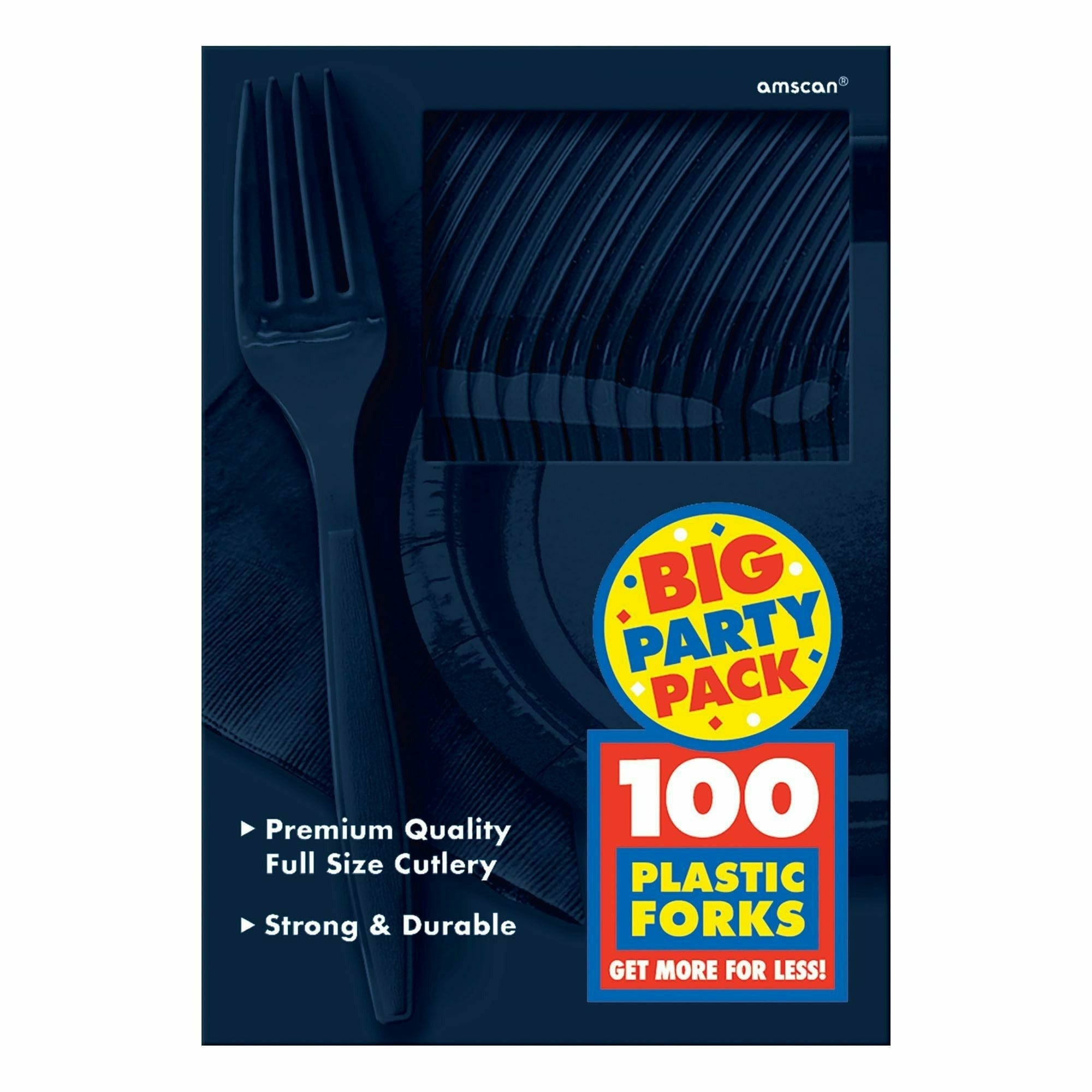 Amscan BASIC Big Party Pack True Navy Premium Plastic Forks 100ct