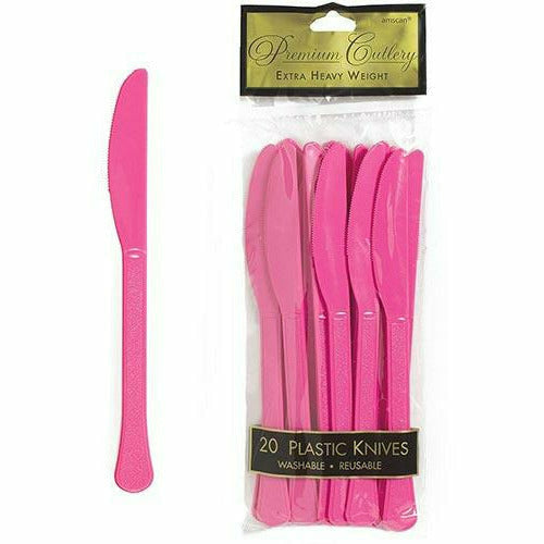 Amscan BASIC Bright Pink Premium Plastic Knives 20ct