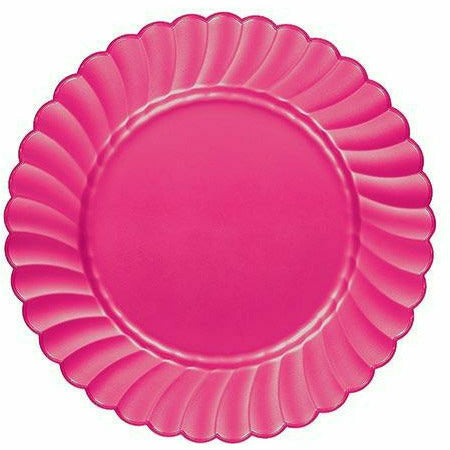 Amscan BASIC Bright Pink Premium Plastic Scalloped Lunch Plates 12ct