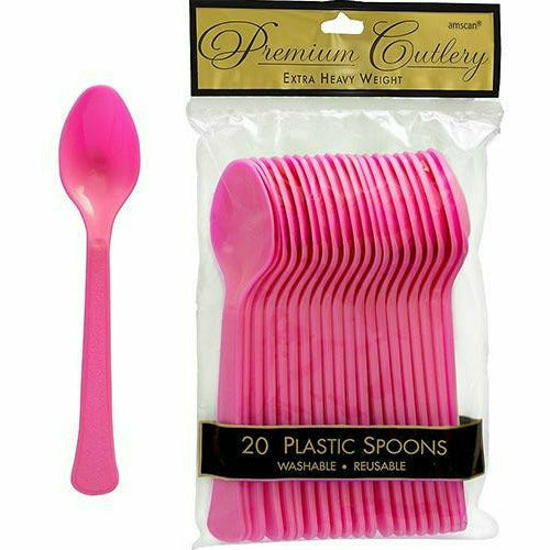 Amscan BASIC Bright Pink Premium Plastic Spoons 20ct