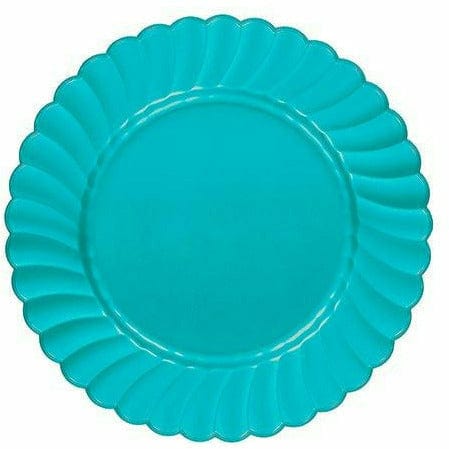 Amscan BASIC Caribbean Blue Premium Plastic Scalloped Lunch Plates 12ct