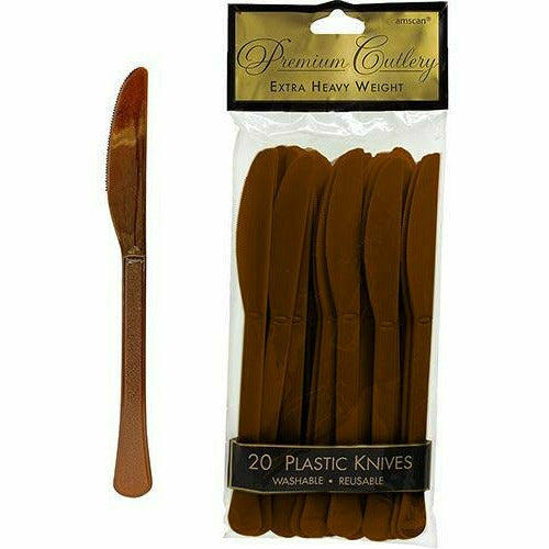 Amscan BASIC Chocolate Brown Premium Plastic Knives 20ct
