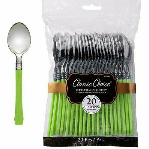 Amscan BASIC Classic Silver & Kiwi Green Premium Plastic Spoons 20ct