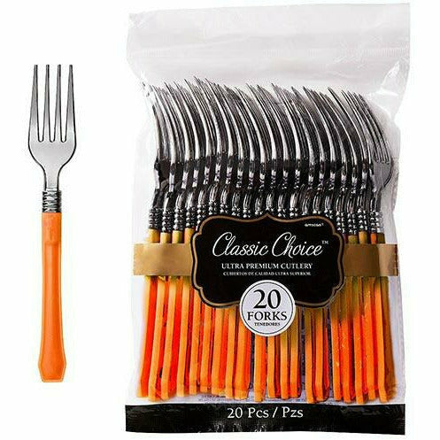 Amscan BASIC Classic Silver & Orange Premium Plastic Forks 20ct
