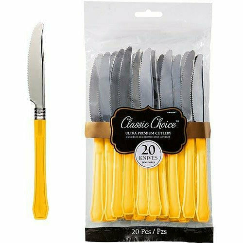 Amscan BASIC Classic Silver & Sunshine Yellow Premium Plastic Knives 20ct