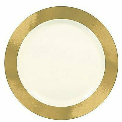 Amscan BASIC Cream Gold Border Premium Plastic Appetizer Plates 10ct