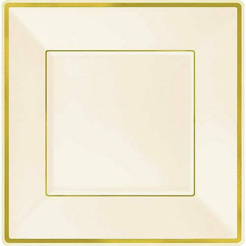Amscan BASIC Cream Gold-Trimmed Premium Plastic Square Dinner Plates 8ct