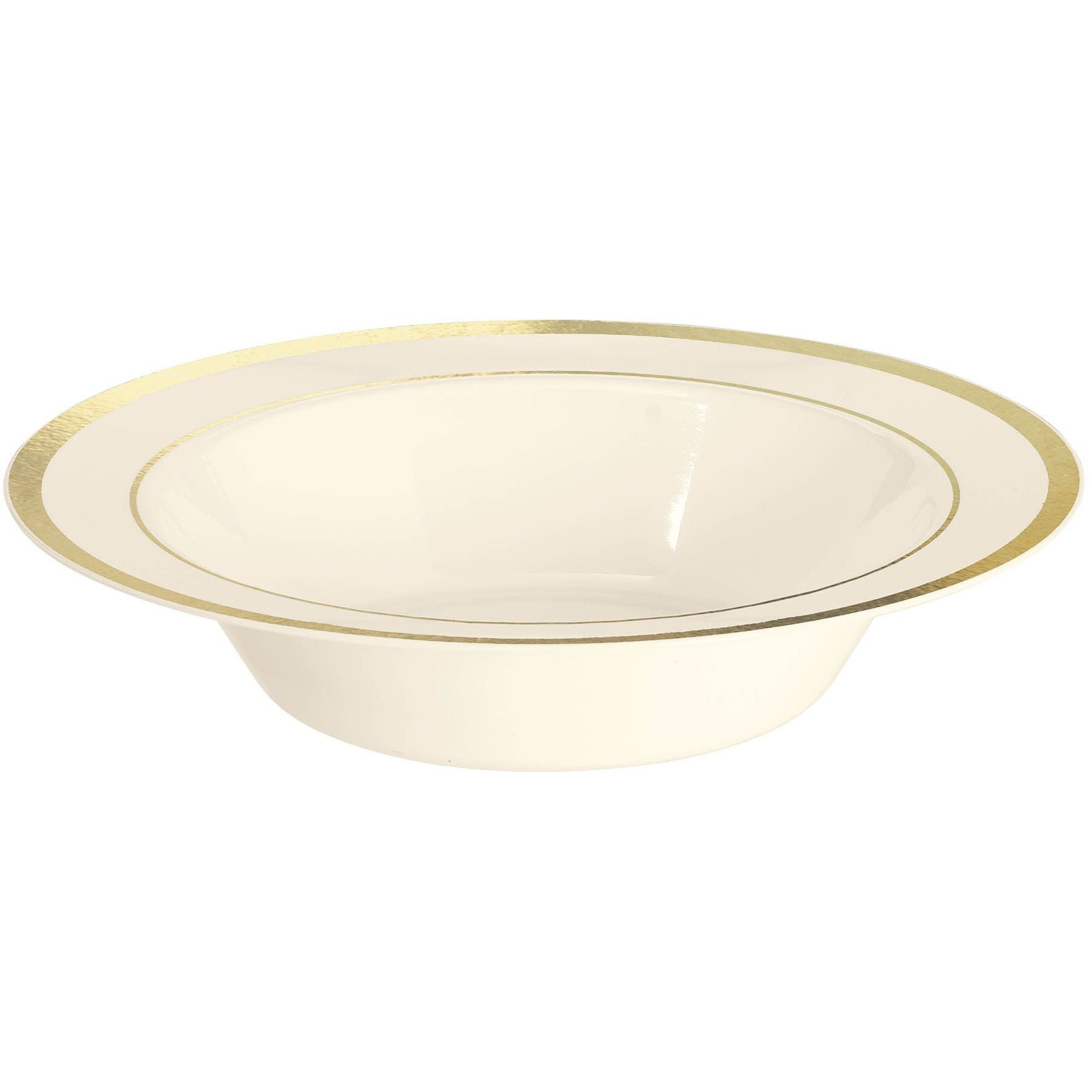 Amscan BASIC Cream Premium Plastic Bowls with Gold Trim, 12 oz.