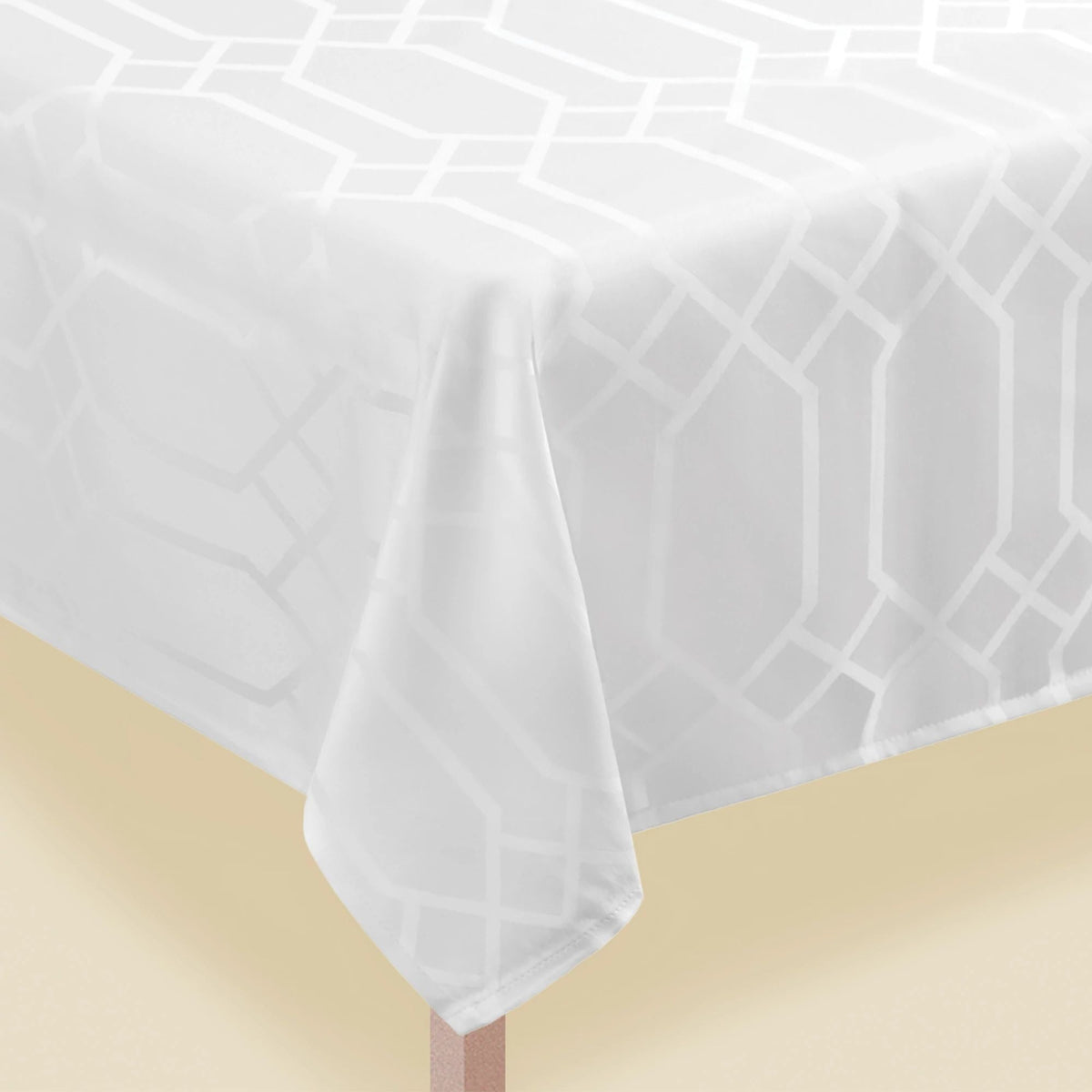 Amscan BASIC Fabric Tablecover 60&quot; x 84&quot; - Gate Pattern - White