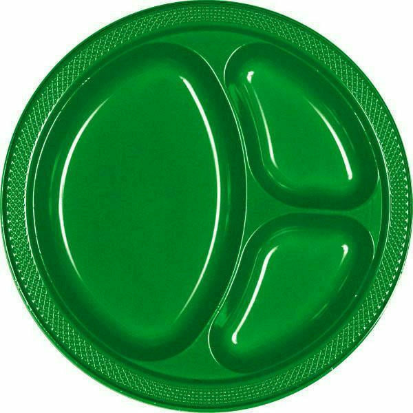 Amscan BASIC Festive Green Divided Plastic Plates, 10 1/4"