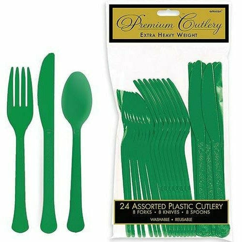 Amscan BASIC Festive Green Premium Plastic Cutlery Set 24ct