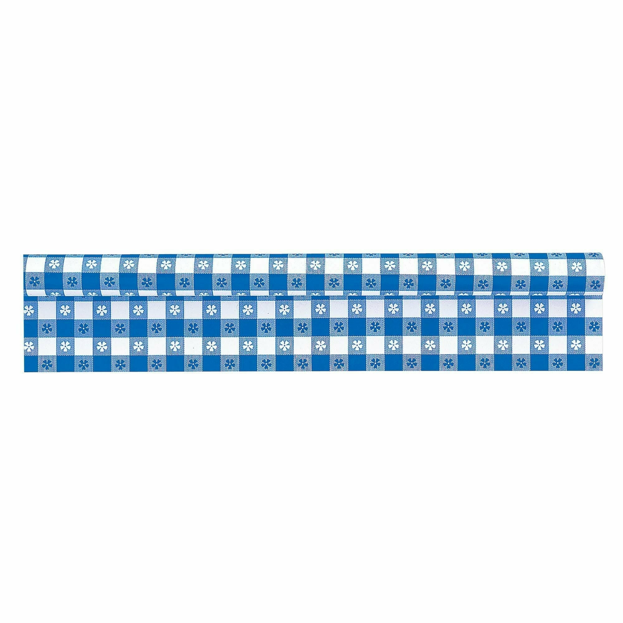 Amscan BASIC Gingham Check Blue Printed Plastic Table Roll, 40" x 100'