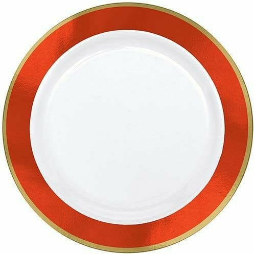 Amscan BASIC Gold & Orange Border Premium Plastic Dinner Plates 10ct
