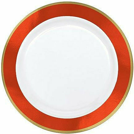 Amscan BASIC Gold & Orange Border Premium Plastic Lunch Plates 10ct