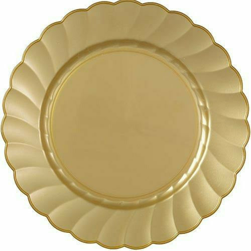 Amscan BASIC Gold Premium Plastic Scalloped Dinner Plates 12ct
