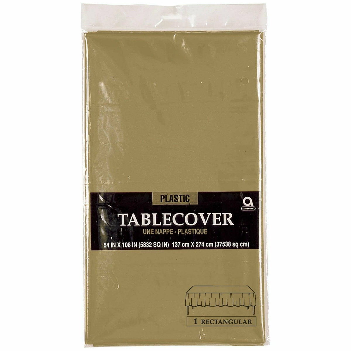 Amscan BASIC Gold Rectangular Plastic Table Cover, 54&quot; x 108&quot;