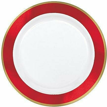 Amscan BASIC Gold & Red Border Premium Plastic Luncheon Plates 10ct