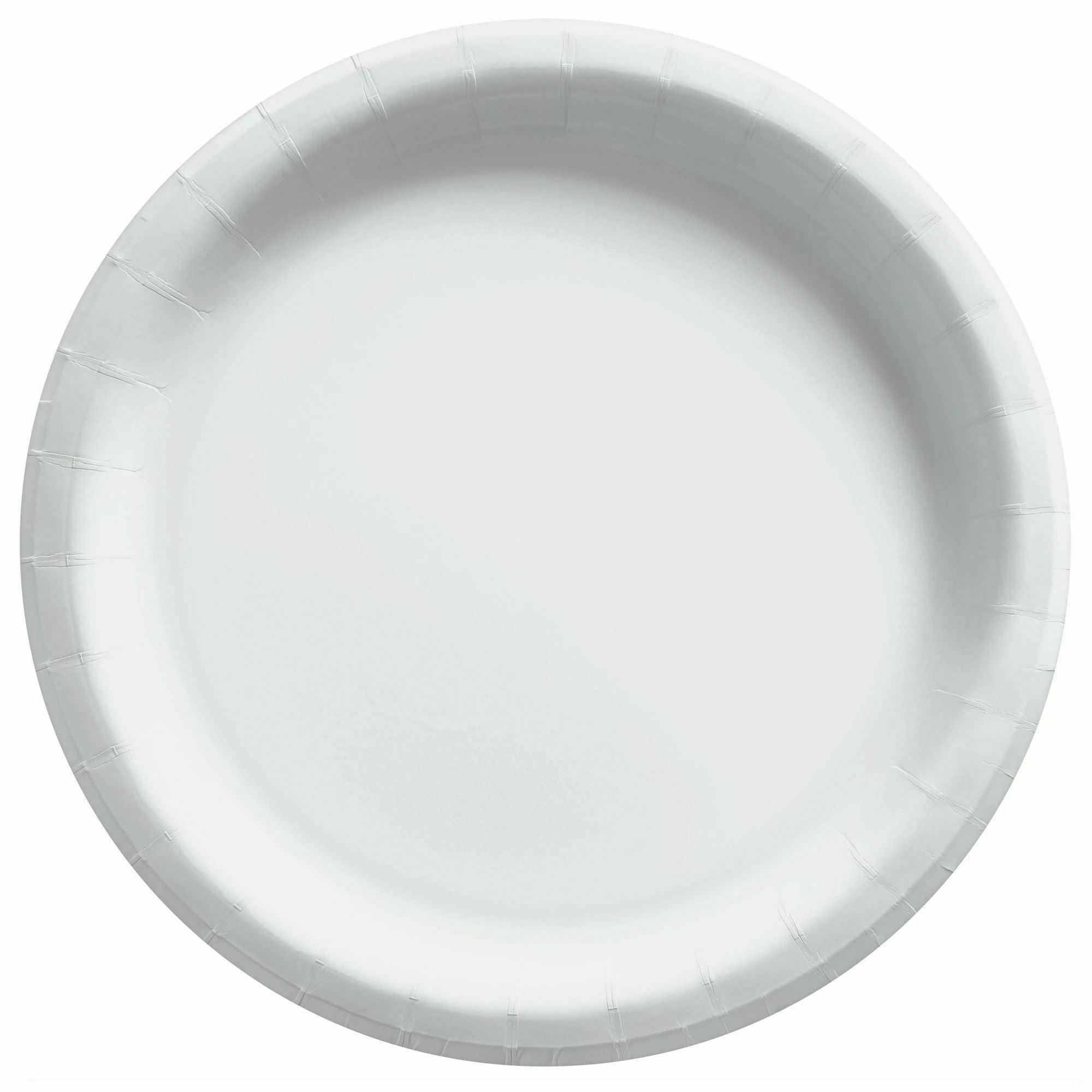 Amscan BASIC Grocery Frosty White - 8 1/2" Round Paper Plates, High Ct.