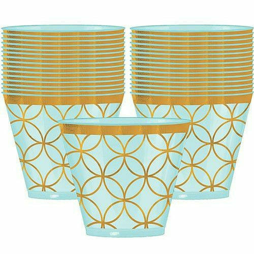 Amscan BASIC Metallic Geometric Robin&#39;s Egg Blue Plastic Cups 30ct