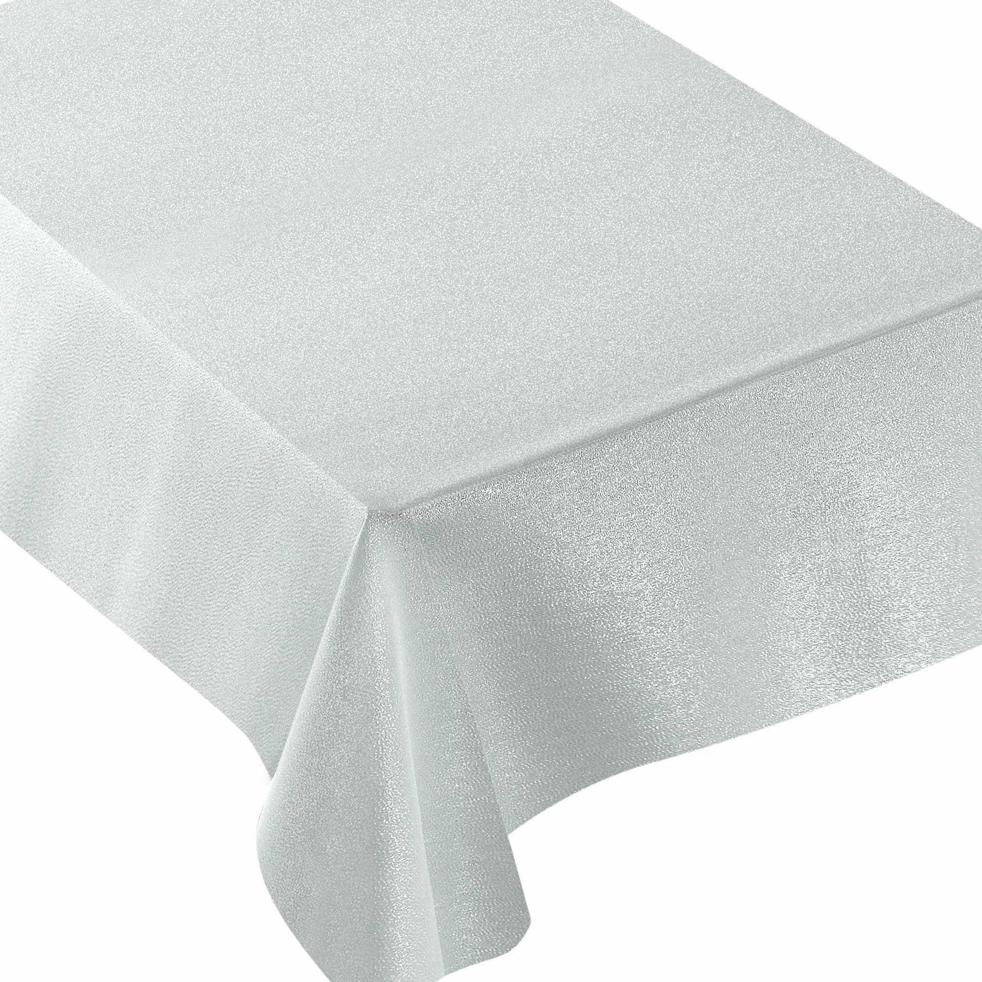 Amscan BASIC Metallic Tablecloth, 60" x 84" - White/Silver