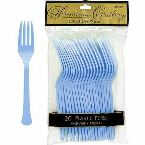 Amscan BASIC Pastel Blue Premium Plastic Forks 20ct