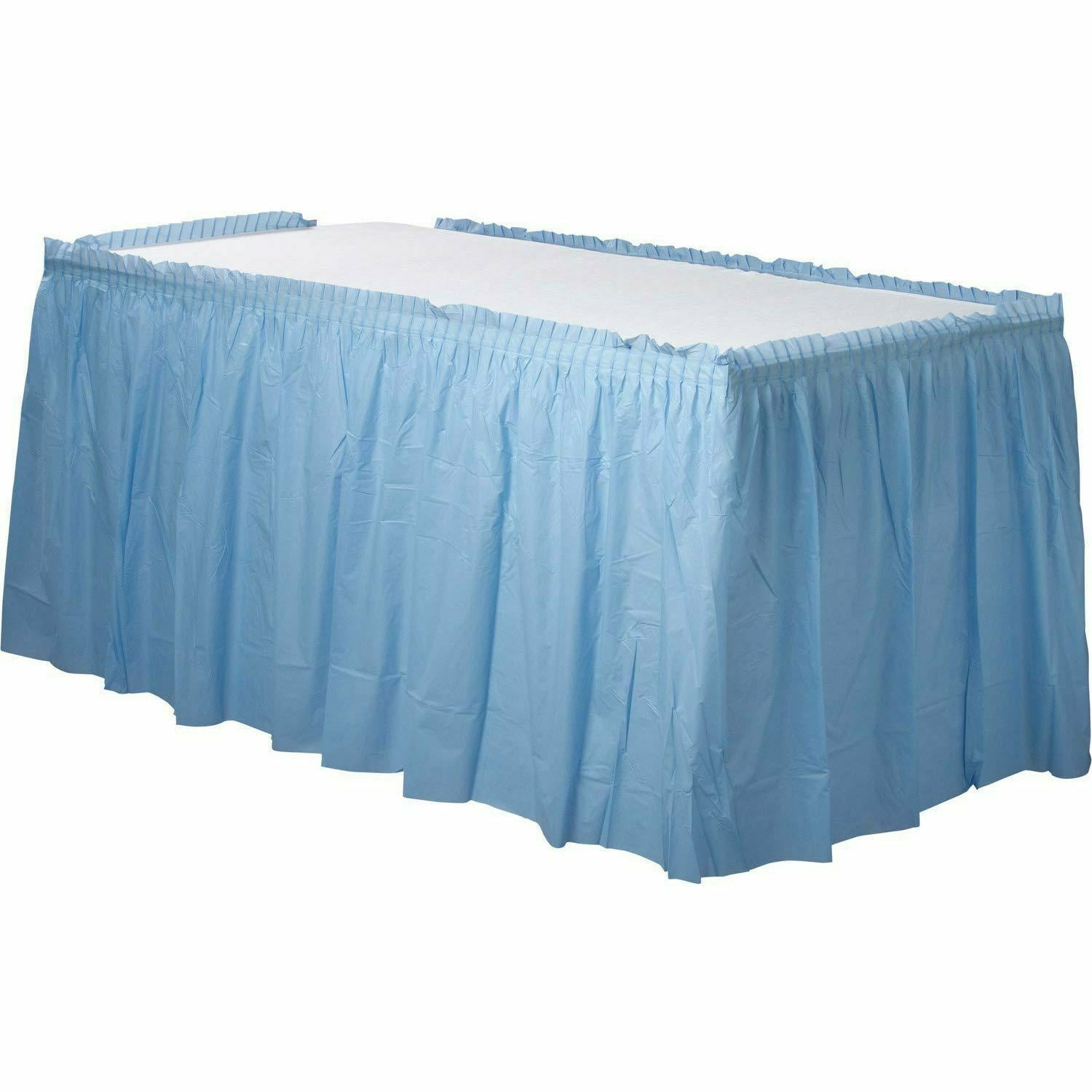 Amscan BASIC Pastel Blue Solid Color Plastic Table Skirt, 14' x 29"