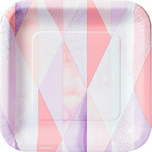 Amscan BASIC Pink Geometric Square Lunch Plates 8ct
