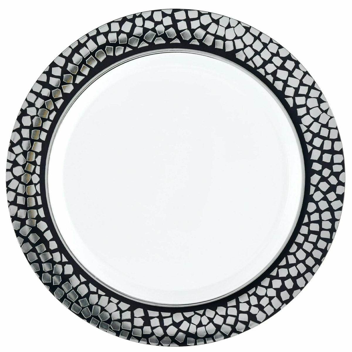 Amscan BASIC Premium 10 1/2&quot; Plastic Border Plate Mosaic - Silver/Black