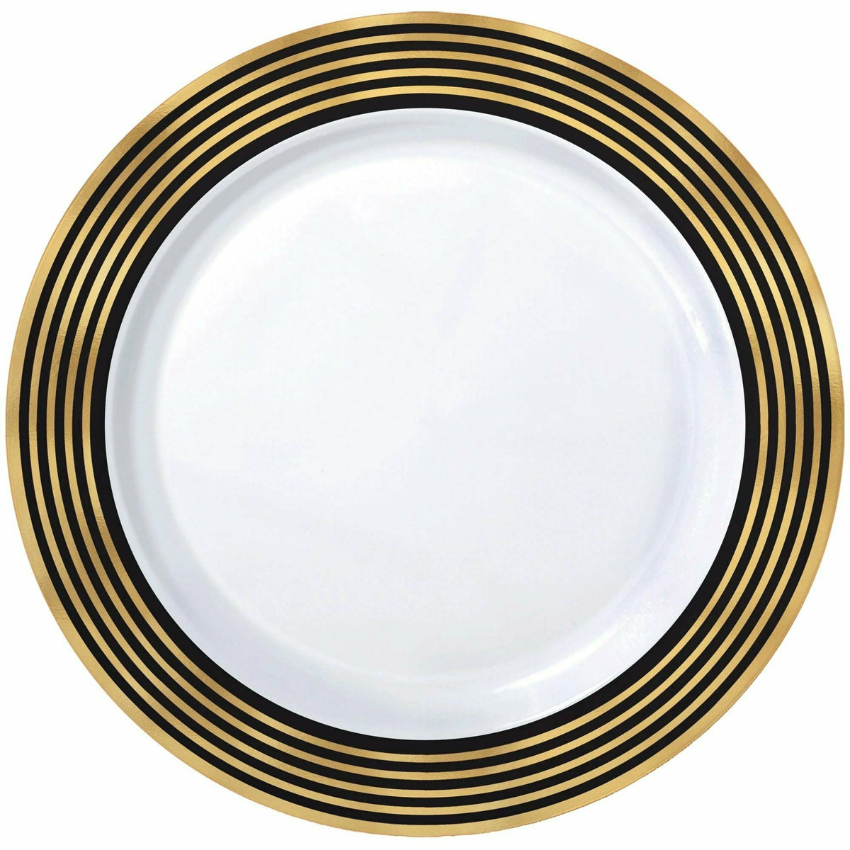 Amscan BASIC Premium 10 1/4&quot; Hot-Stamped Plastic Plate Gold Stripe