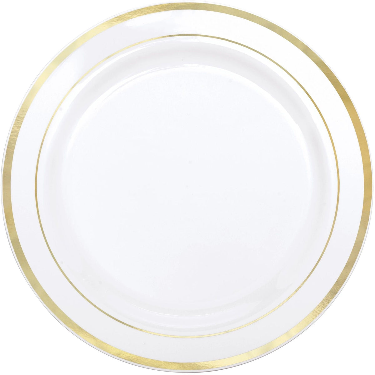 Amscan BASIC Premium 10 1/4&quot; Plastic Plate White w/ Gold Trim