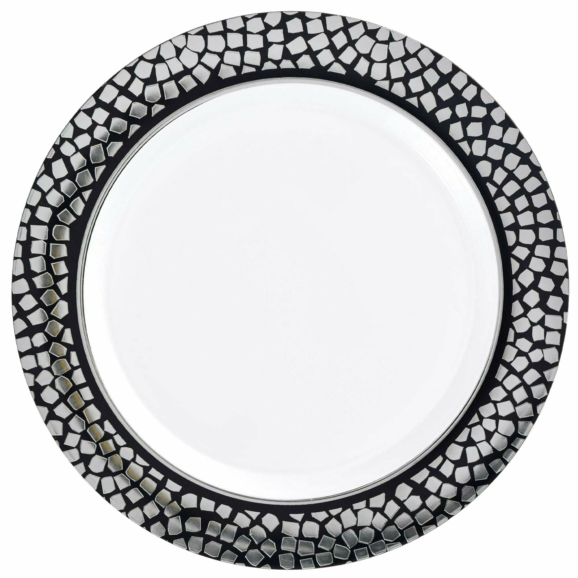 Amscan BASIC Premium 7 1/2" Plastic Border Plate Mosaic - Silver/Black
