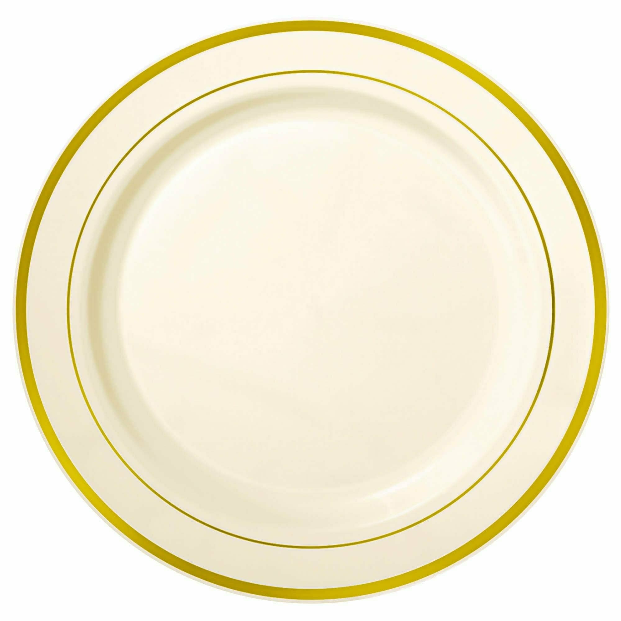 Amscan BASIC Premium Gold Trimmed Plastic Cream Plates
